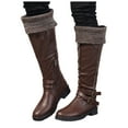 thumbnail image 7 of UngA Women Boots Mid Calf Slouchy Boots Wide Calf Combat Platform Boots Chunky Heel Punk Goth Riding Boots for Women Coffee,Size 6.5, 7 of 7