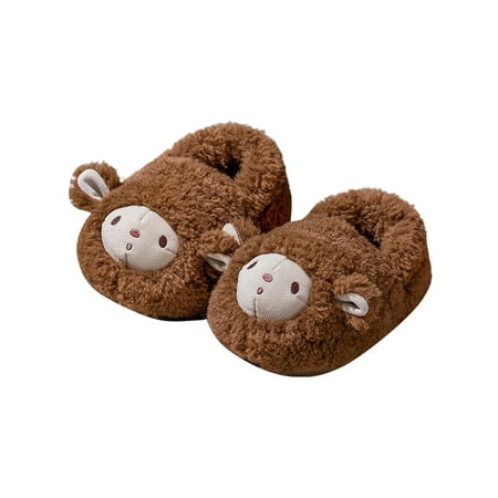 

Ymiytan Baby Boys Girls Soft Plush Slippers Cartoon Toddler Infant Warm Winter Indoor House Shoes Brown 8C