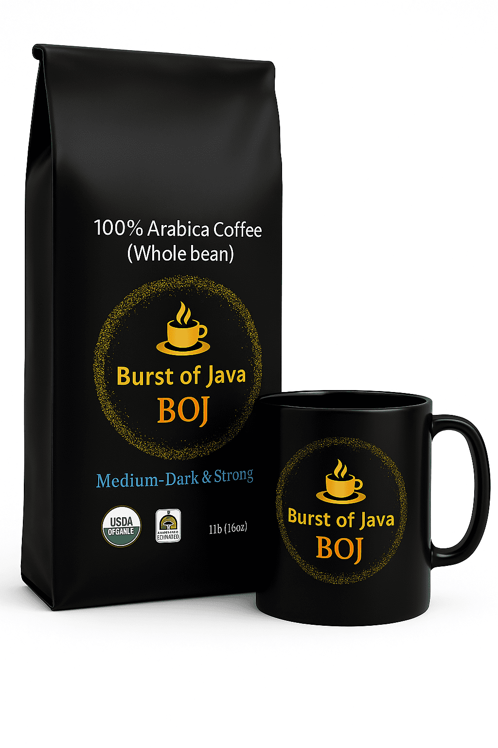 Organic Whole Bean Coffee Medium Dark Roast | USDA Certified Fair Trade 100% Arabica | Small Batch Roasted Low Acid | Burst of Java 16 oz
