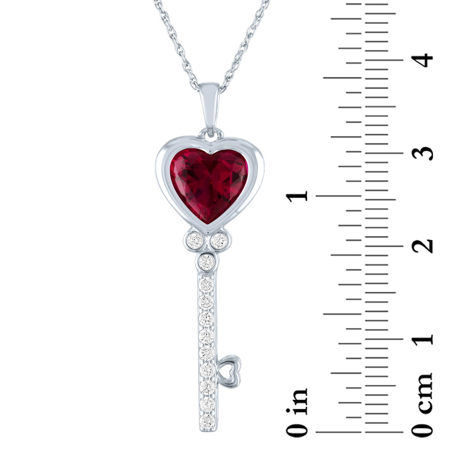 Ladies Brilliance Fine Jewelry Simulated Ruby and CZ Sterling Silver Key Pendant, 18"