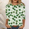 thumbnail image 2 of lcziwo Hauts à Manches 3/4 pour Femme de la Saint-Patrick, T-Shirt de la Saint-Patrick pour Femme Trèfle Shamrock Porte-Bonheur Blouses de la Saint-Patrick à Manches 3/4 Col Ras du Cou Haut Mode 2024 TG, 2 of 4