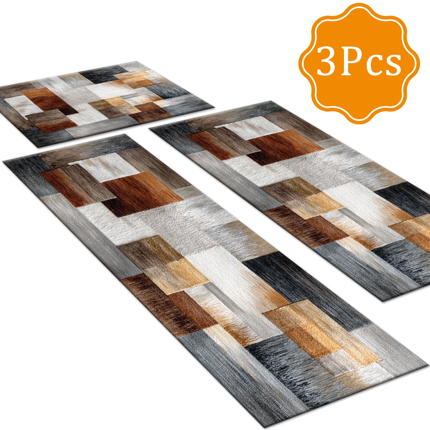 3 Piece Kitchen Rug Set, Non-Slip And Washable, Abstract Pattern Kitchen Hallway Rug, Soft And Comfortable, Suitable For Sinks, Floors, Entrances, Hallways and Bathrooms