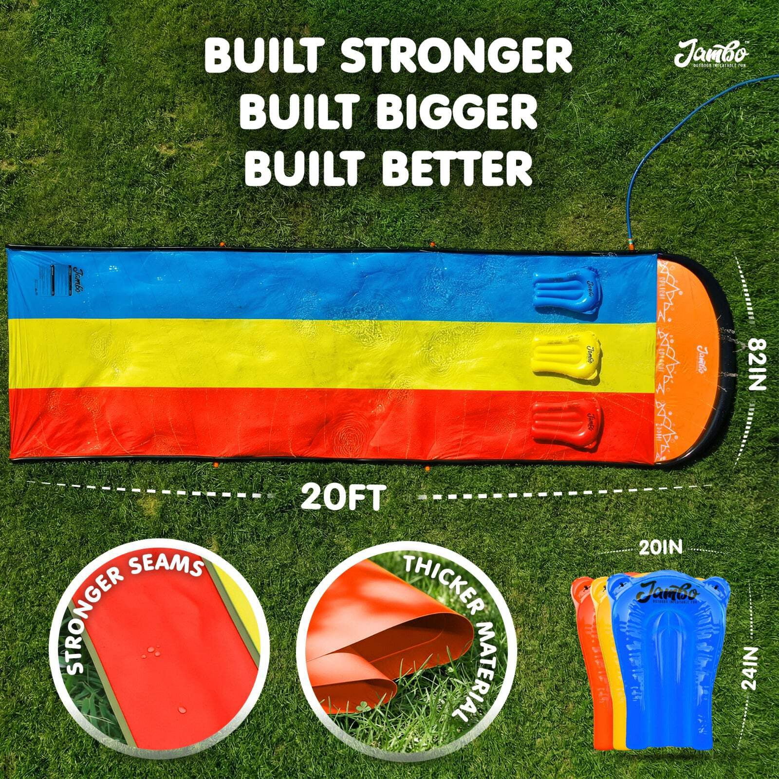 JAMBO 20ft Premium Triple Water Slide with 3 Body Boards