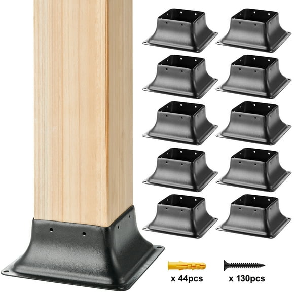 VEVOR 4x4 Post Base 10Pcs, Internal 3.6"x3.6" Heavy Duty Powder-Coated Steel Post Bracket Fit for Standard Wood Post Anchor, Decking Post Base for Deck Porch Handrail Railing Support