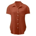 thumbnail image 6 of Olyvenn Womens Cotton Linen Short Sleeve Shirts Casual Button Down Collared V Neck Solid Blouses Summer Beach Work Tops 2025 Orange S, 6 of 6