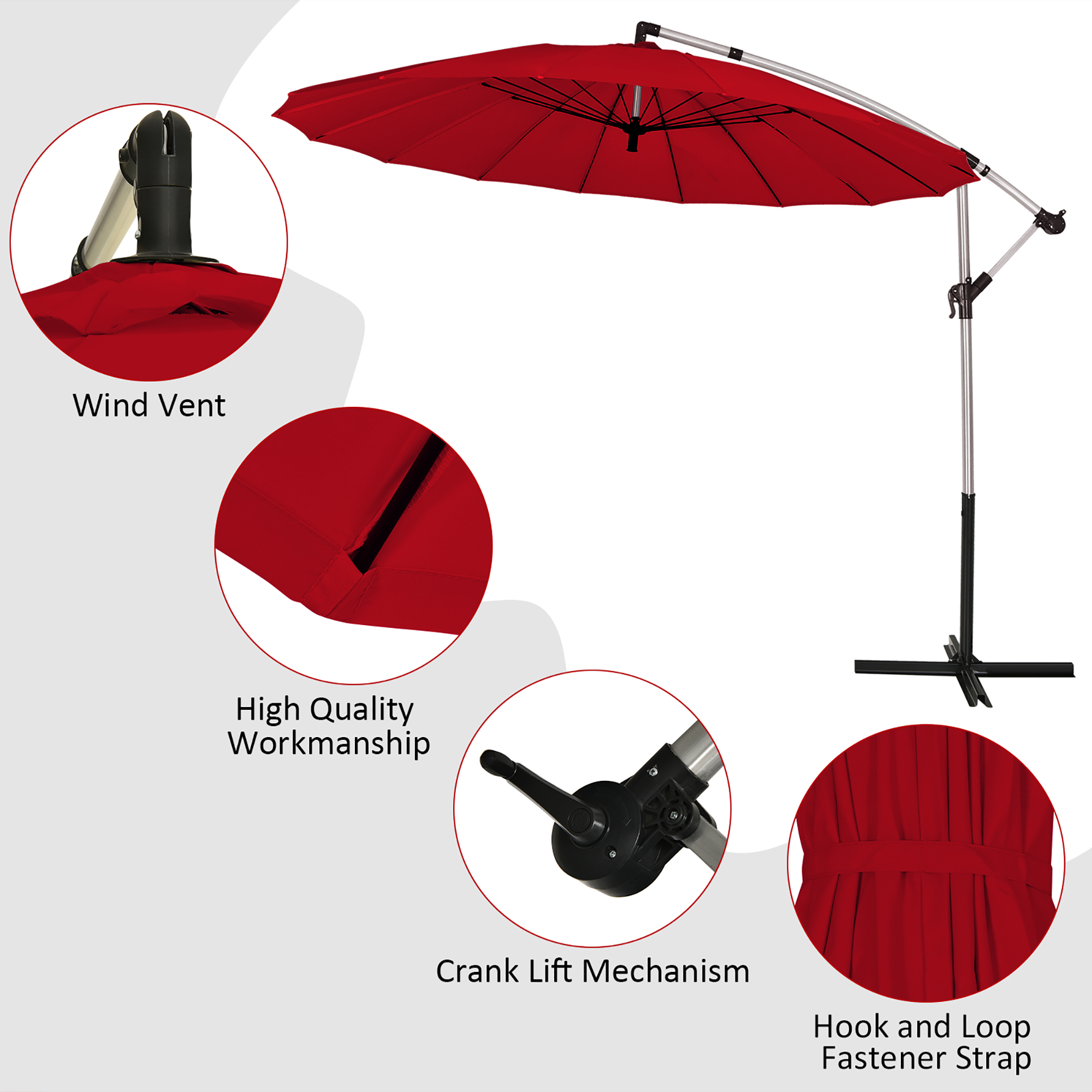 Costway 120" Burgundy Market Patio Umbrella, Water-Resistant
