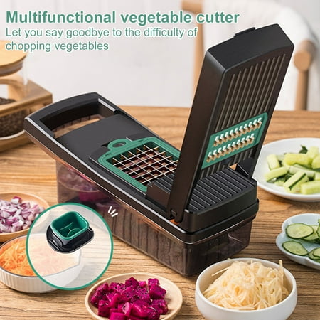 

YFMALL 1 Set Detachable Manual Vegetable Chopper with Container Hand Protector Drain Basket Multifunctional Food Cutter with 8 Blades Kitchen Gadgets