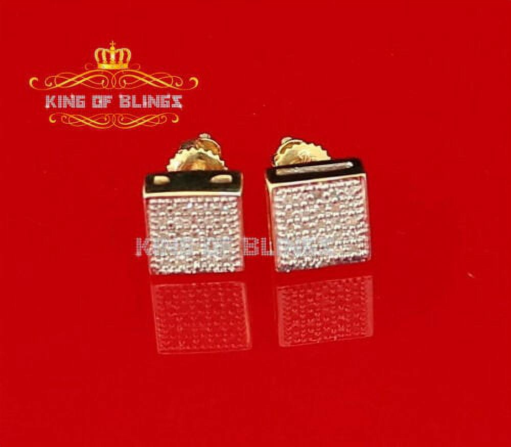 King of Bling's Real 10k Yellow Gold Square Stud Men/ Women Earrings with 0.15CT Real Diamonds