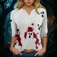 thumbnail image 2 of YDFCWXW Women's V-Neck Halloween Print T-Shirt - 3/4 Sleeve Casual Gothic Tee for Spooky Season White, XL, 2 of 5