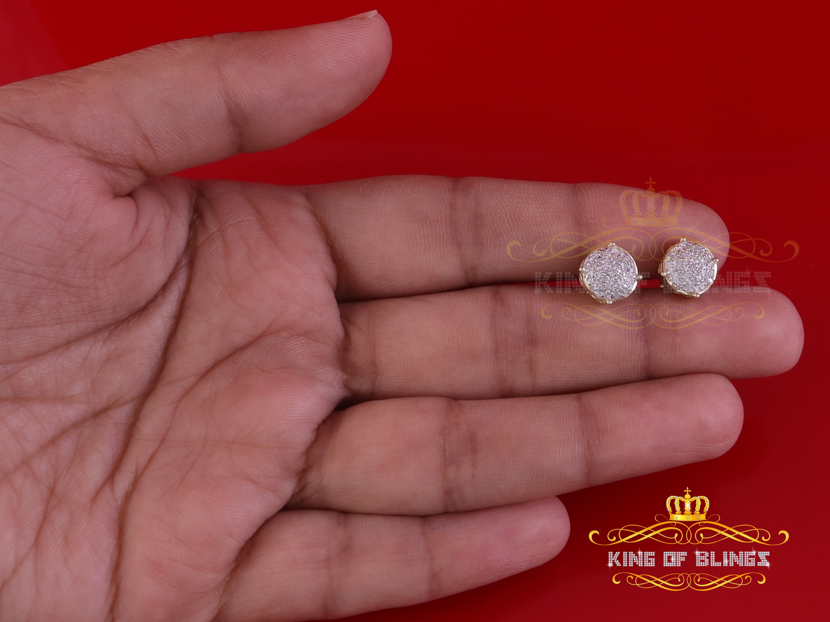 King of Bling's 0.10ct Diamond 925 Sterling Yellow Silver for Men's & Womens Stud Round Earrings