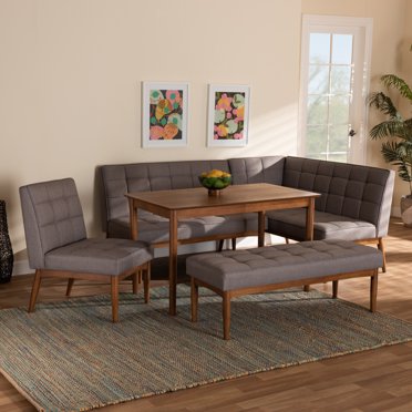 Arvid Mid-Century Modern Fabric Upholstered 4-Piece Wood Dining Nook Set