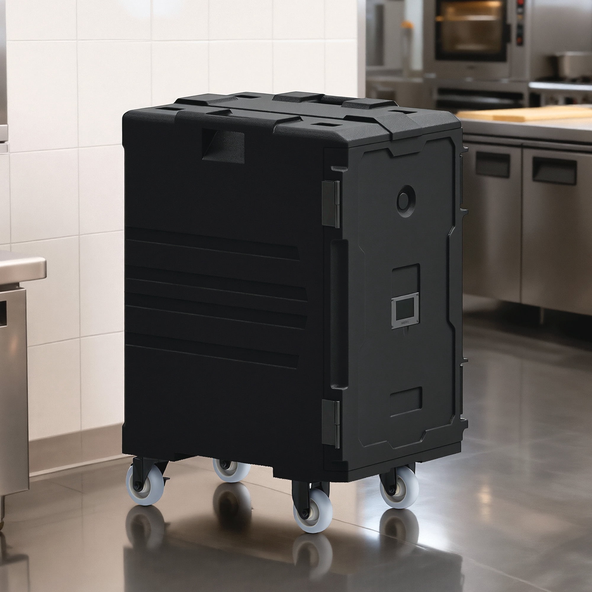 Uforic 127 Qt Insulated Food Pan Carrier, LLDPE Catering Hot Box with Stainless Steel Pan, Portable Food Warmer Box with Removable Wheels, Holds 5 Full-Size Pans for Restaurant & Family Gatherings