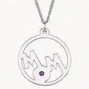 Personalized Planet Birthstone Sterling Silver Mom Circle Pendant, 20"