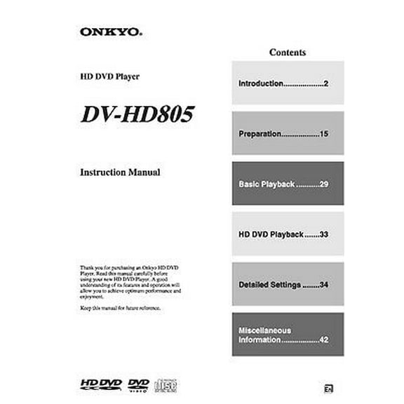 Instruction Manual ONLY for Onkyo DV-HD805 DVD Player Owners Manual REPRINT