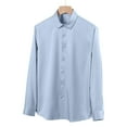 thumbnail image 2 of JUUYY Men's Four Side Silk Dress Shirt Casual Business Wedding Shirt Wrinkle-Free Button Collared Long Sleeve Shirts Light Blue XS, 2 of 5