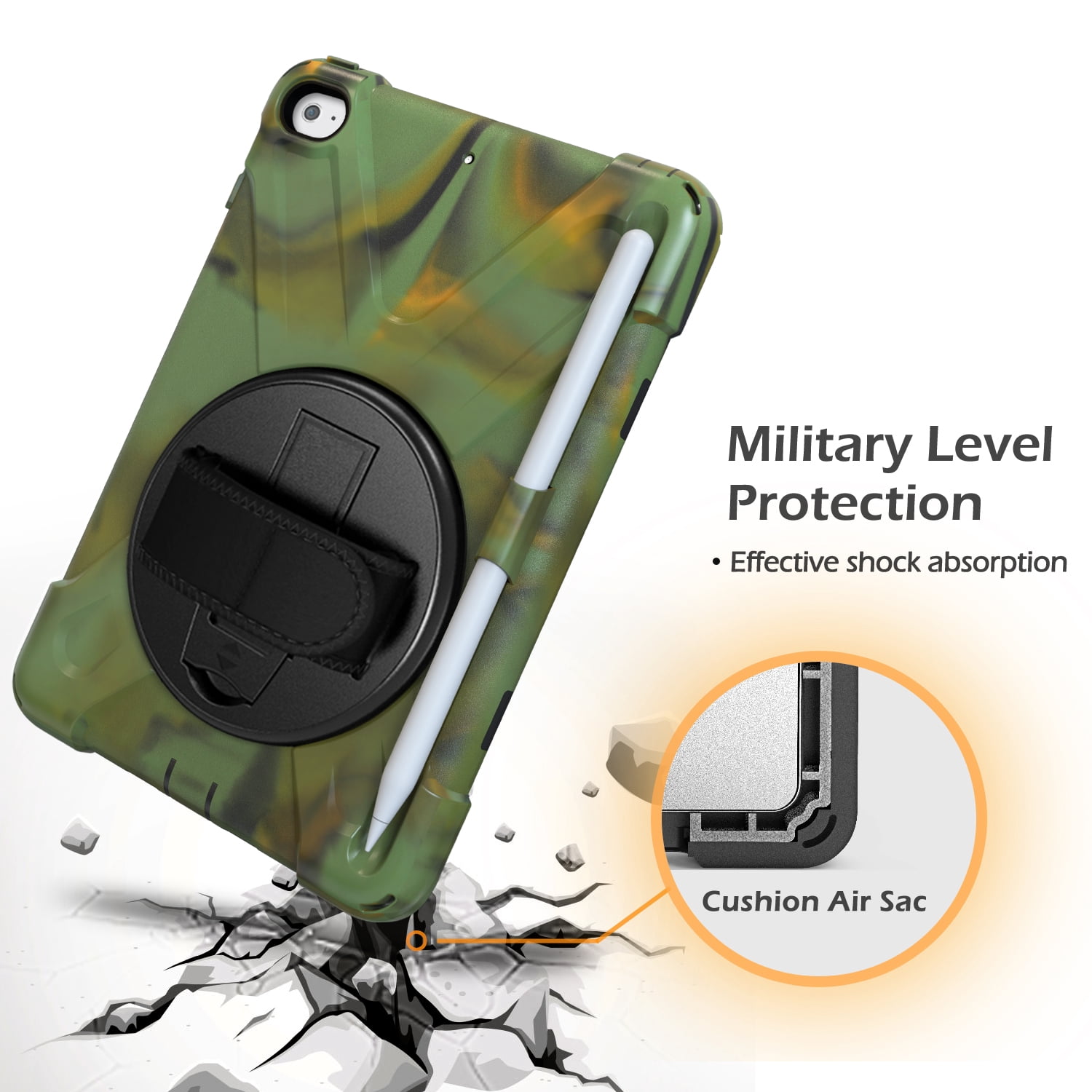 iPad Mini 5 Case for Kids, iPad Mini 5/Mini 4 Case Shockproof, Heavy Duty Protective Rugged iPad Mini Case with Pencil Holder /Kickstand Case for iPad Mini 5th/4th Generation 7.9 Inch - ARMYGREEN