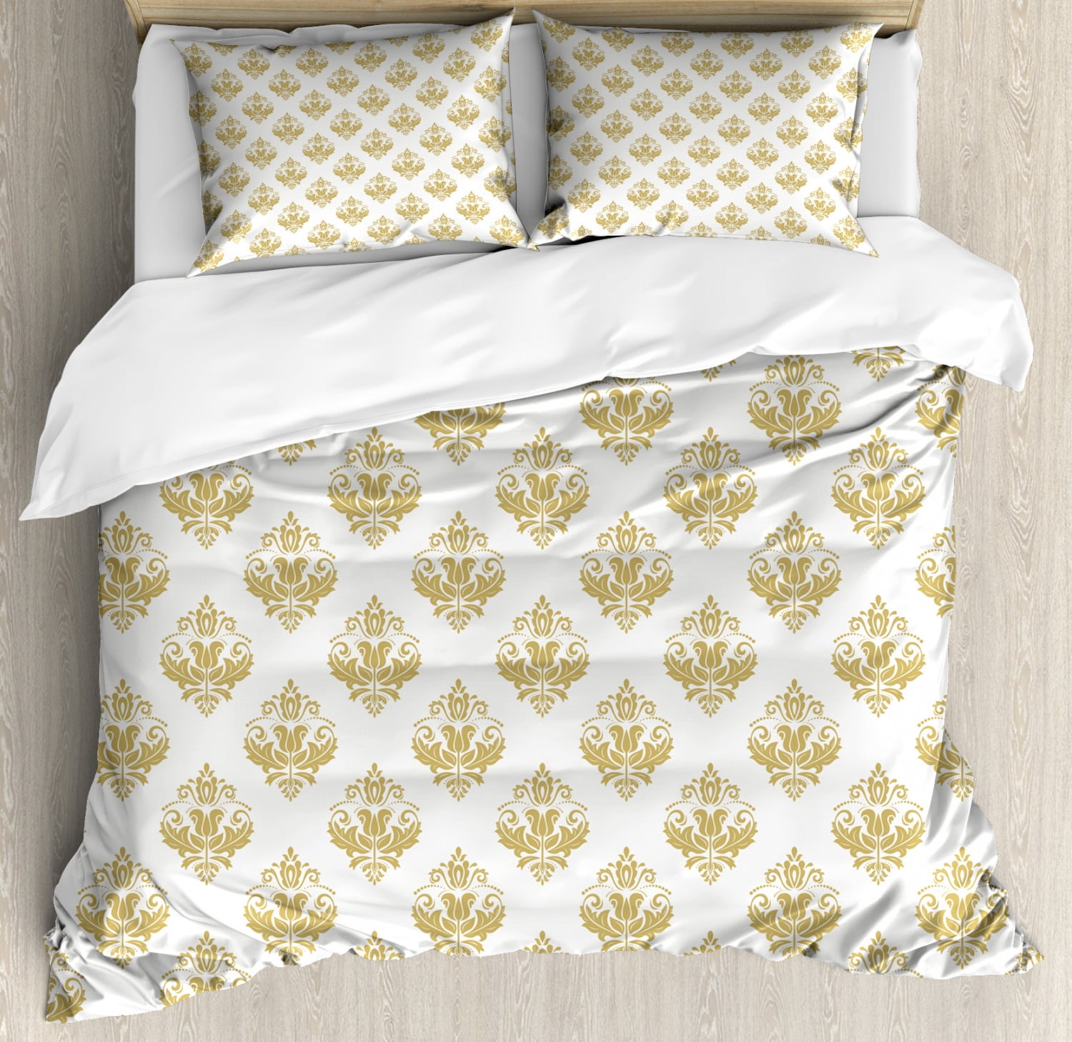 Damask Queen Size Duvet Cover Set, Traditional Motif Classic Damask