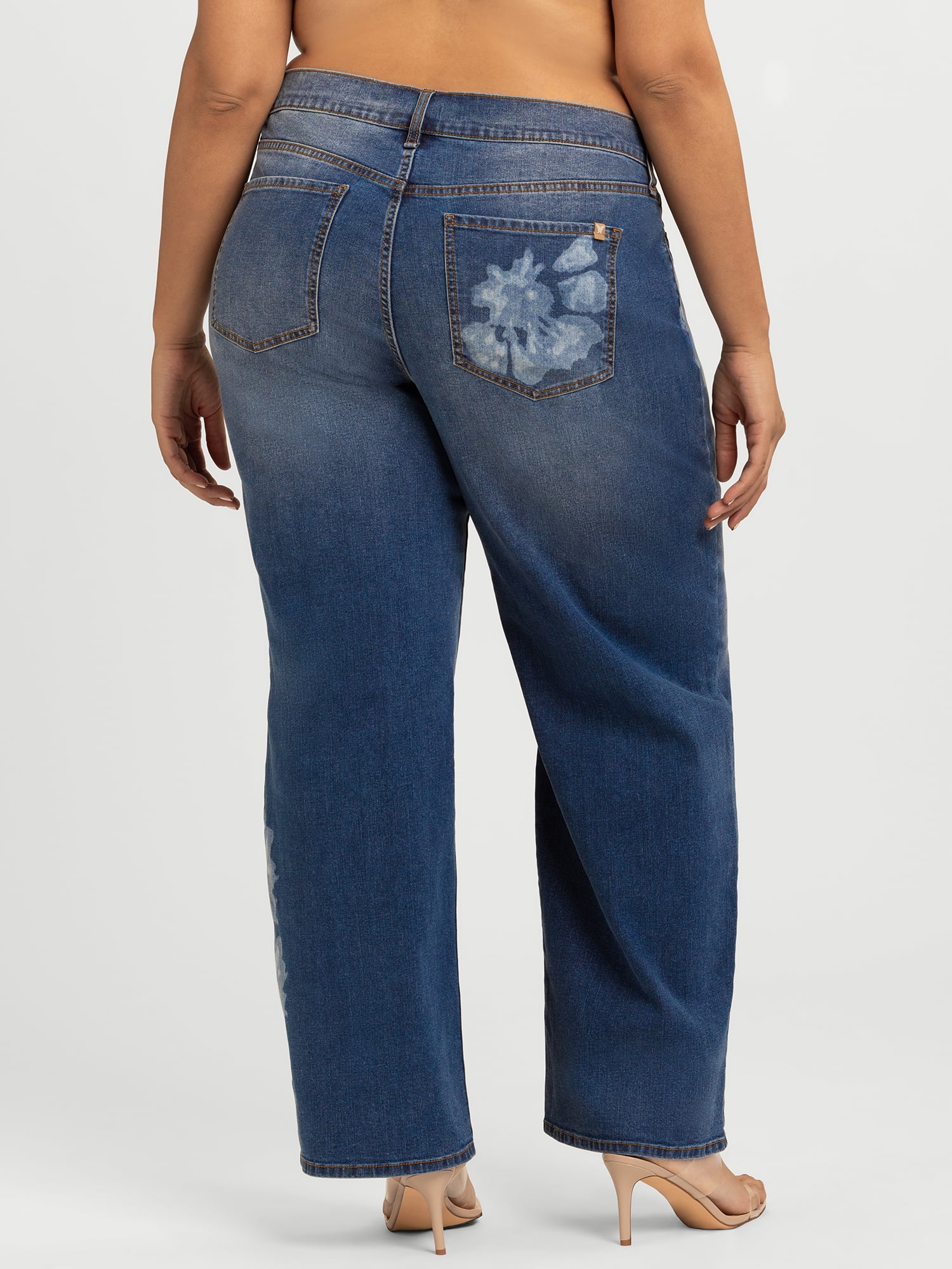 Jessica Simpson Women's Plus Rosa Print Mid Rise Relaxed Straight