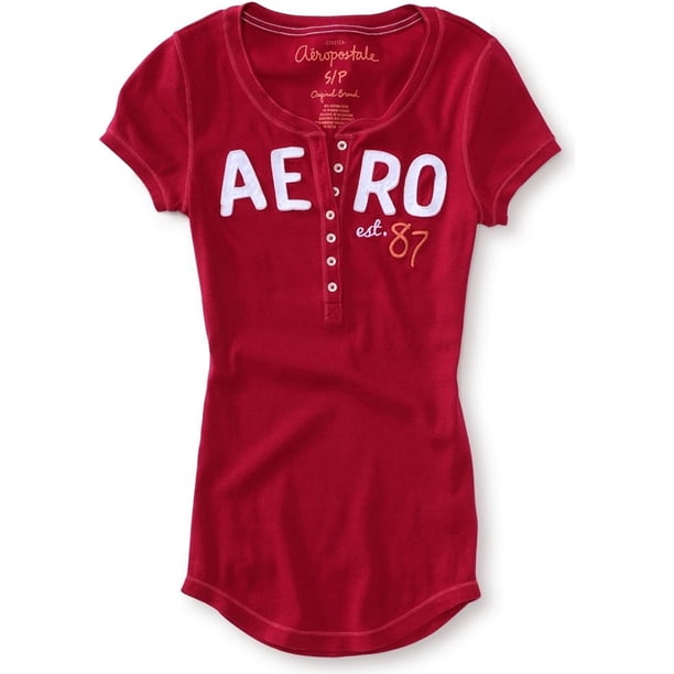 Aeropostale - Camiseta henley con manga adornada para mujer, rosa, pequeña