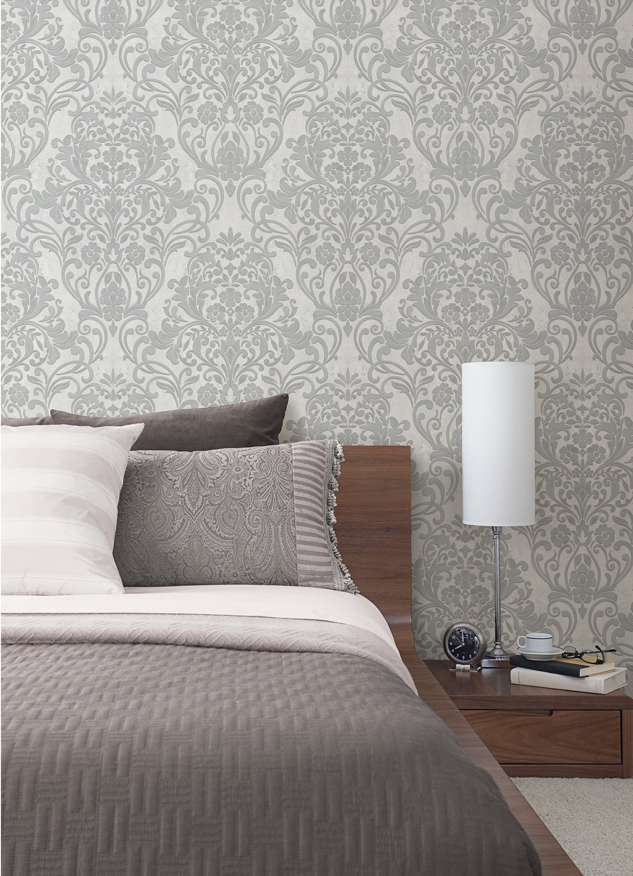 Advantage Anders Silver Damask Wallpaper