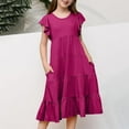 thumbnail image 6 of Glisme Girls Dresses Summer Double Layer Flutter Sleeve Flowy A Line Dress Casual Gradient Midi Dresses Hot Pink Sundress Size 6-7 Years, 6 of 7