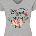 thumbnail image 4 of Inktastic Blessed to Be a Mom with Pink Flowers Women's V-Neck T-Shirt, 4 of 5