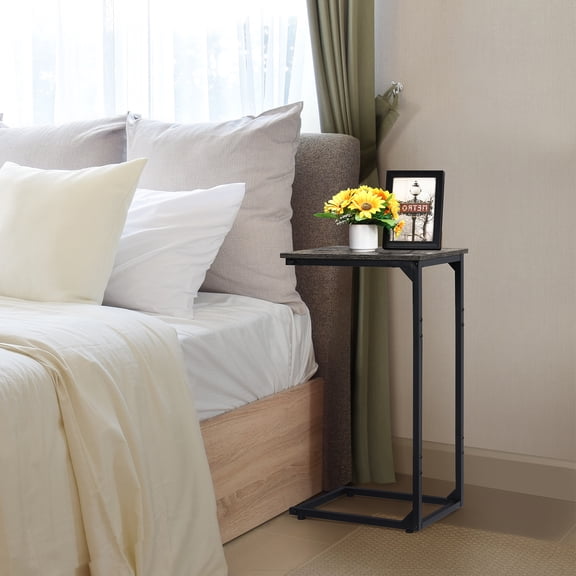 C‑Shaped Side Table, 27.5" Tall Dark Gray End Table with Waterproof Wood Grain Top for Sofa & Bedside