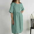 thumbnail image 4 of safuny Women's Cotton Linen Maxi Dress Pocket Solid Retro Elegant Leisure Relaxed Holiday Long Sleeve Fashion Spring Fall Dress Boat Neck Green XXXXXL, 4 of 7