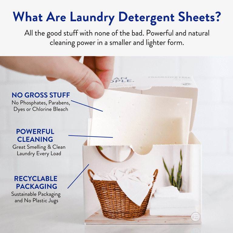 Clean People Laundry Detergent Sheets - Clean Ingredients, No Plastic Jug - Fragrance Free, 32 Pack