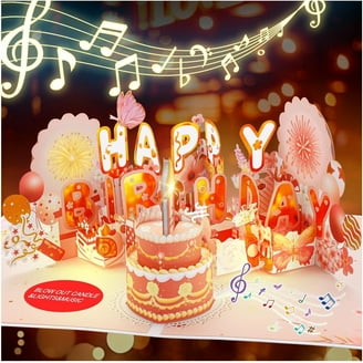 Musical Birthday Card 3D Pop Up With Light Blow Out LED Candle And Plays Happy Birthday Music Surprise Greeting Cards Gifts For Women Rose Gold