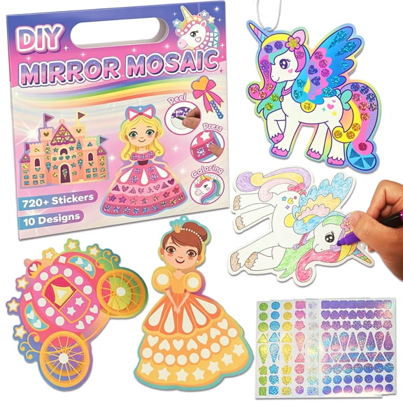 SkyMagic Mirror Mosaic Kit – Princess & Unicorn Creative Craft for Kids 3-8