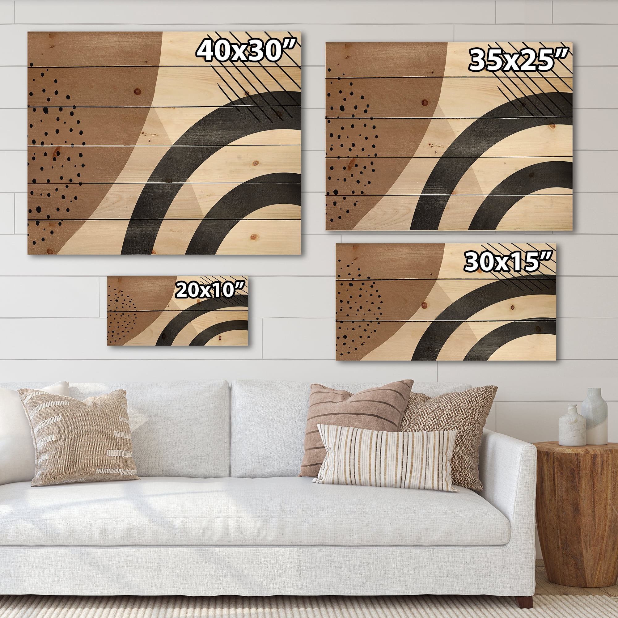 Designart 'Abstract Ivory Shapes and Shapes in Terracotta III' Modern Print on Natural Pine Wood