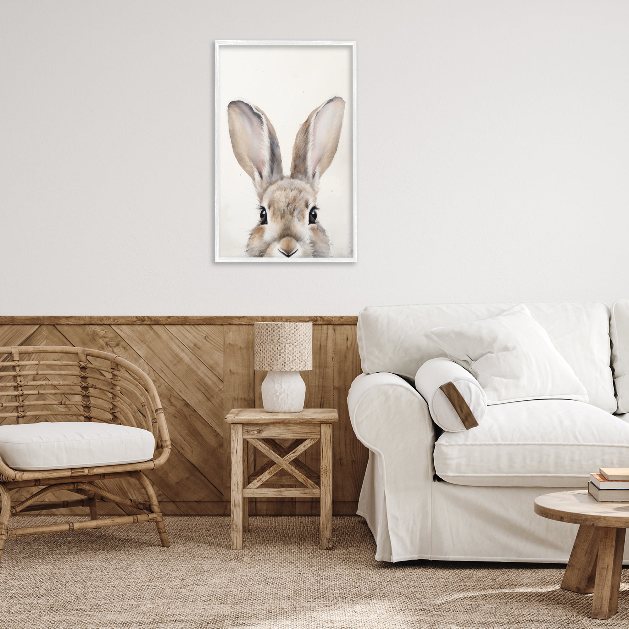 Stupell Industries Peeking Rabbit Eyes Animals & Insects Painting White Framed Art Print Wall Art, 20 x 30