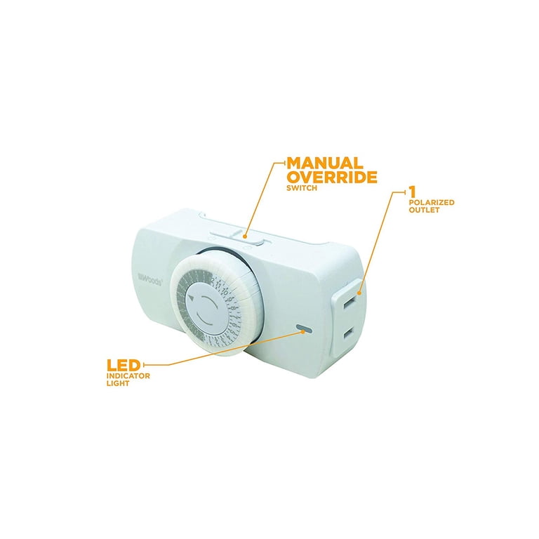 Woods Narrow Indoor 24-Hour Mechanical Timer, White photo 6