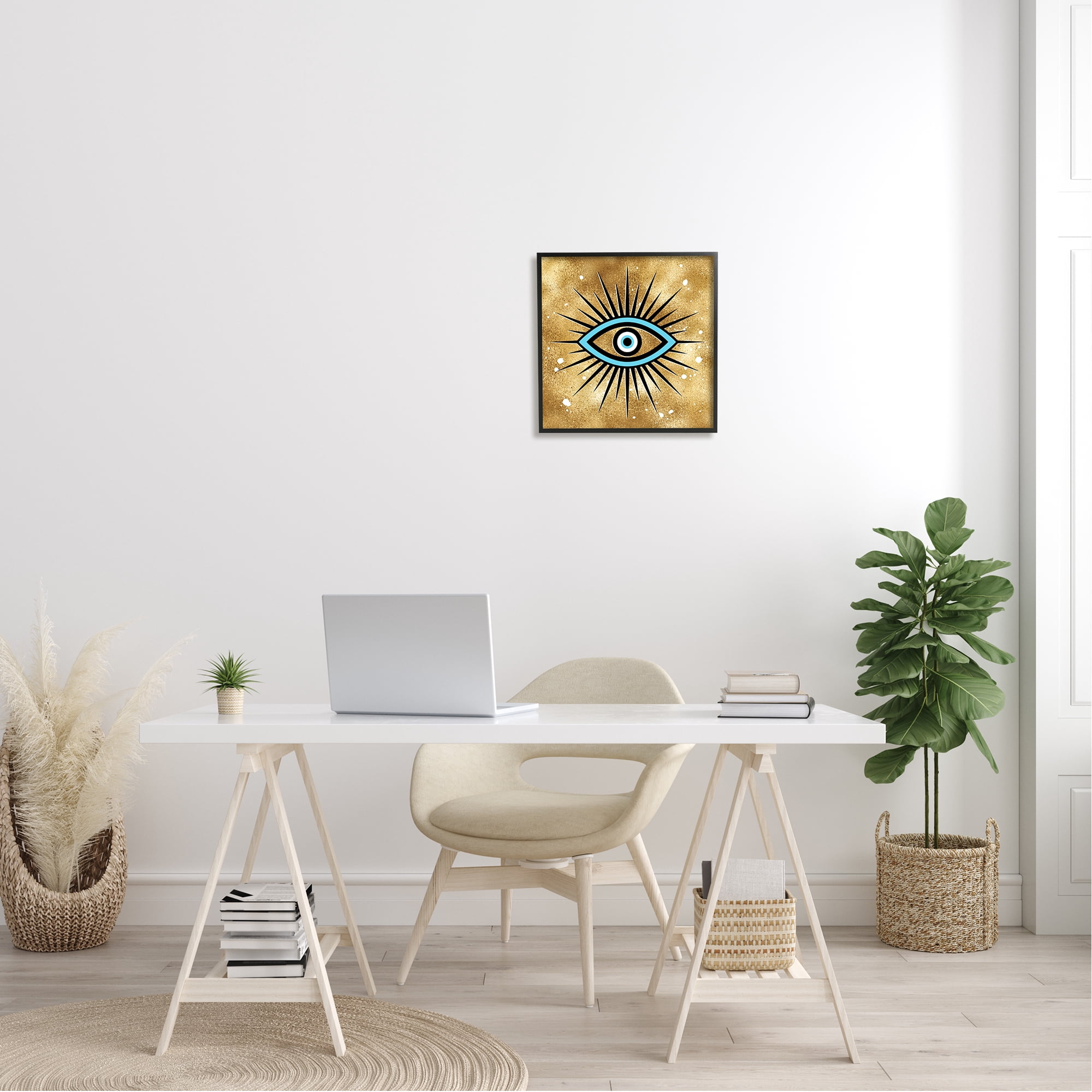 Stupell Industries Evil Eye on Speckled Glam Abstract Painting Black Framed Art Print Wall Art, 17 x 17
