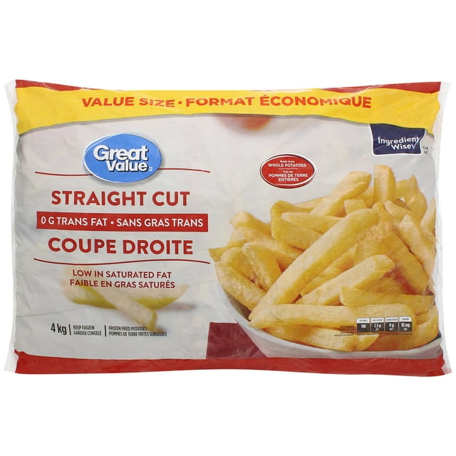 Great Value Straight Cut Frozen Fried Potatoes, Value Size, 4 kg