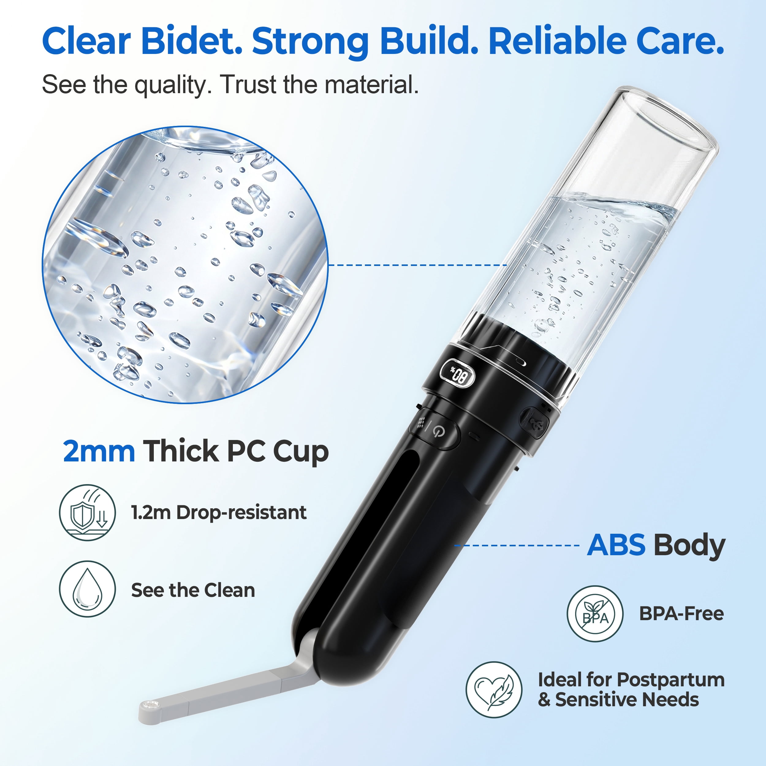 WeWi HLTH Electric Travel Bidet for  Ultimate Personal Hygiene Cleaning at Home  and Camping - Rechargeable Portable Bidet Sprayer with 3 Pressure, Black