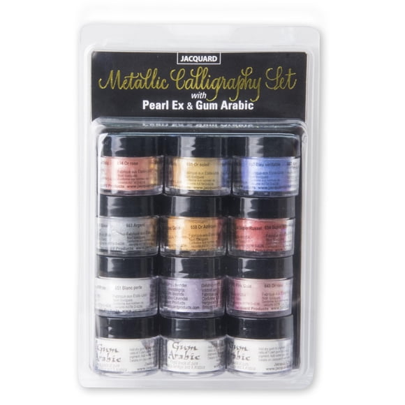 Conjunto de Caligrafía Metálica Jacquard Pearl Ex con Frascos de 3g