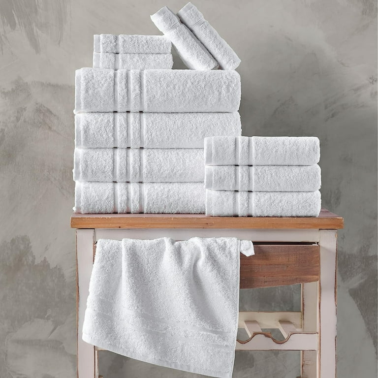 White Classic 12 Piece Bath Towel Set for Bathroom - Wealuxe
