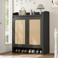 thumbnail image 1 of Modern Black Rattan Shoe Cabinet – Wooden Entryway Shoe Organizer with Adjustable Shelves and Closed Boho Rack – Durable Storage for Living Room or Bedroom, Color: Black, 1 of 7