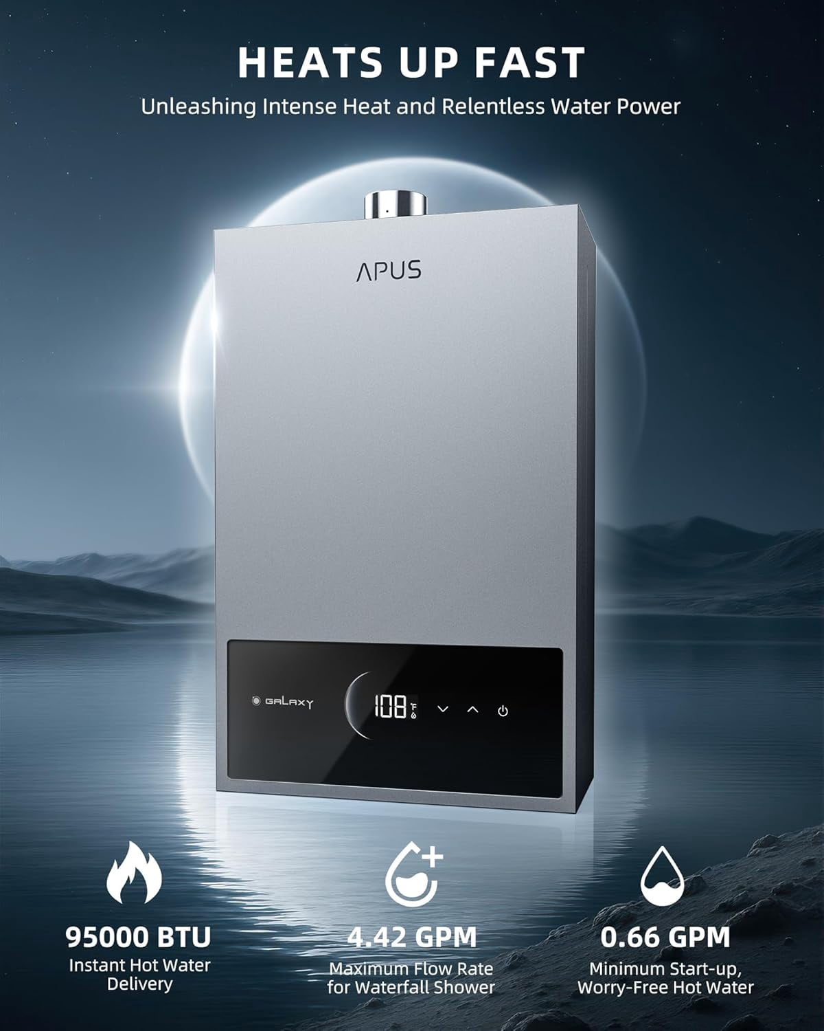 Indoor Hot Water Heater,Tankless,Propane Gas,95000BTU,Smart Digital Display, Space Gray