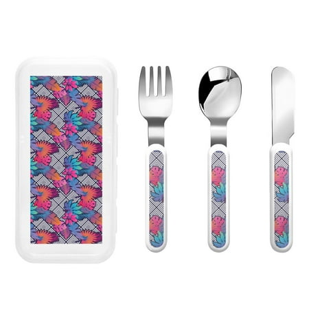 

Lukts Tropical Leaves for Children s Knife Fork and Spoon Three-Piece Set Stainless Steel Children and Toddler Safety Cutlery with Outer Box