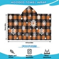 thumbnail image 2 of Orange and Black Plaid Christmas Snowflake Pattern Hooded Bath Towel，50"x30" for Ages 3 To 12 Kids, Quick Dry Lightweight Soft Microfiber Hood Beach Towel Cover Up for Kids, 2 of 7