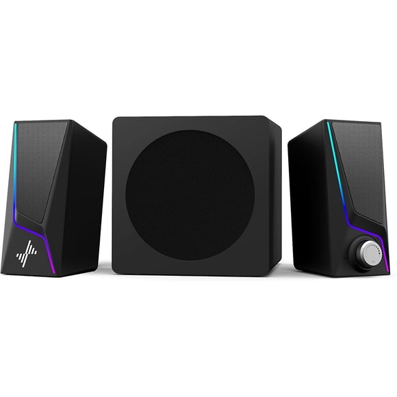 Computer Speakers with Subwoofer, 2.1 PC Speakers System with 8 Lighting Modes, 60W Power, AC Adapter Powered, Bluetooth 5.4, USB/USB-C and 3.5mm Aux in for Desktop, Monitor, Gaming