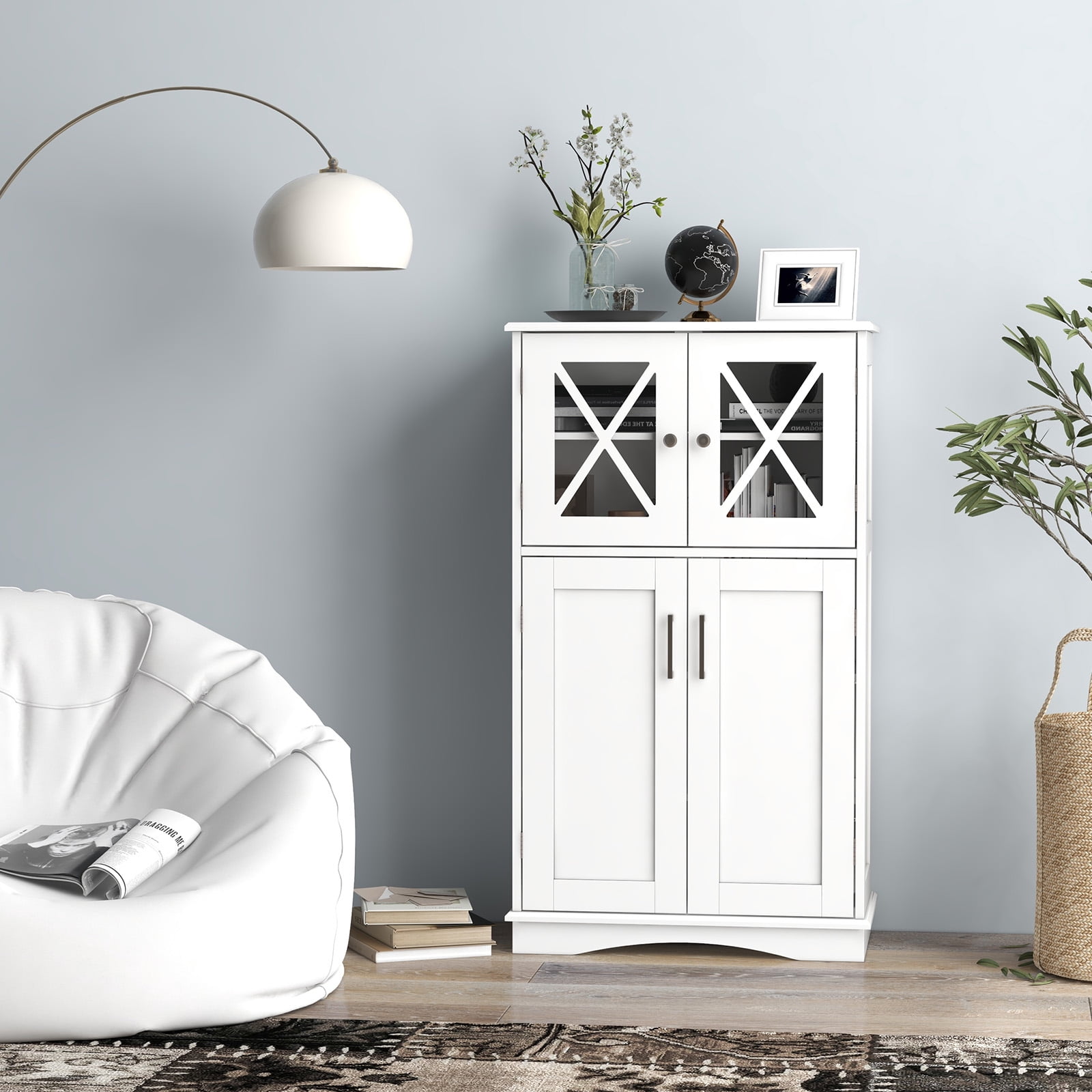 Giantex Bathroom Floor Storage Cabinet, Freestanding Linen Cabinet w/3 Adjustable Shelves, White