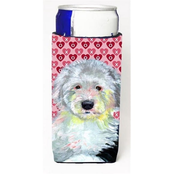 Carolines Treasures LH9171MUK Old English Sheepdog Hearts Love and Valentines Day Portrait Michelob Ultra bottle sleeve for Slim Can