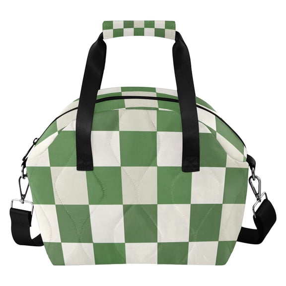 Green-white Plaid Insulated Lunch Bag Reusable Quilted Lunch Box Waterproof Leakproof Lunch Container