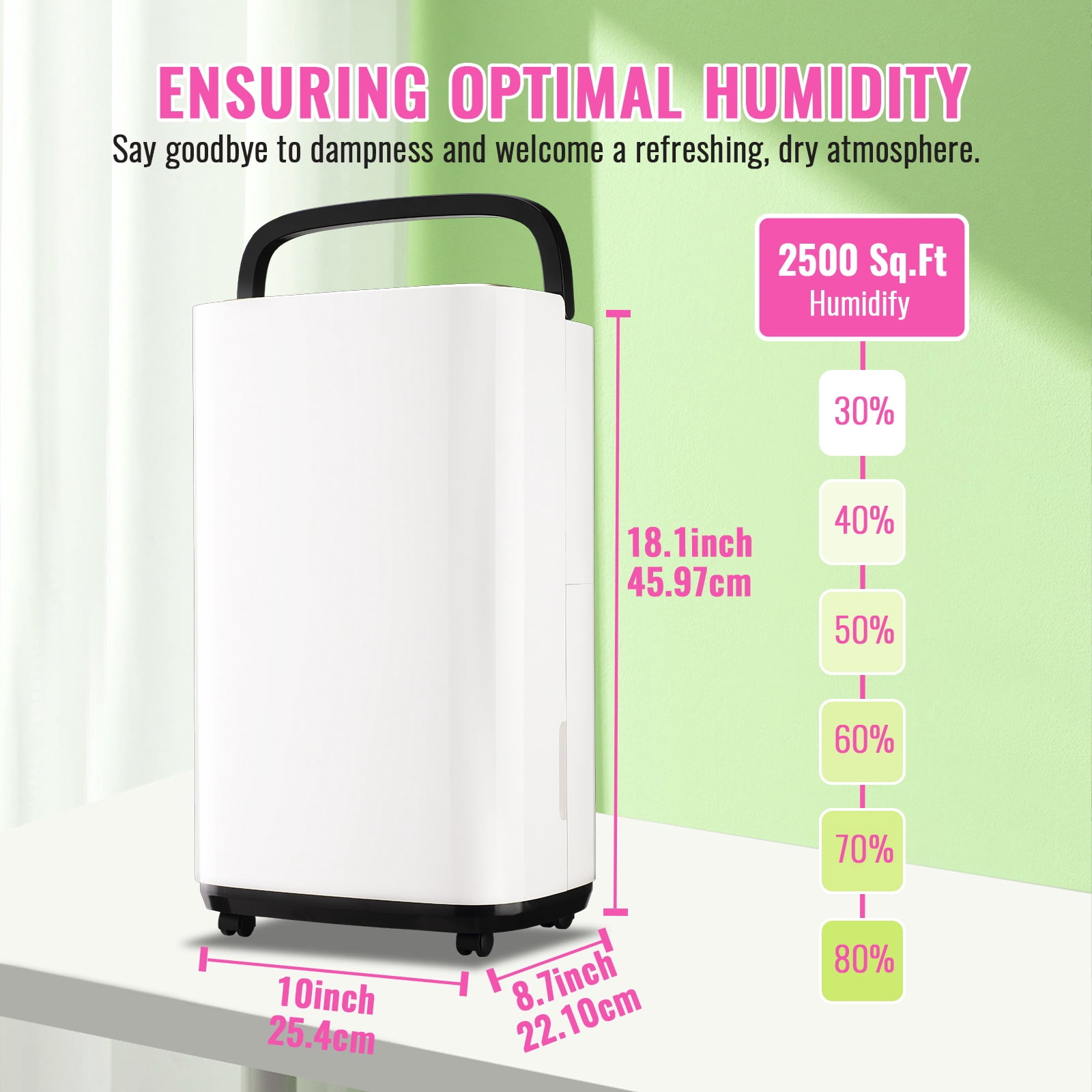 TACOOL Home Dehumidifier 30Pints for Basement with Handle, Drain Hose, 3 Operation Modes