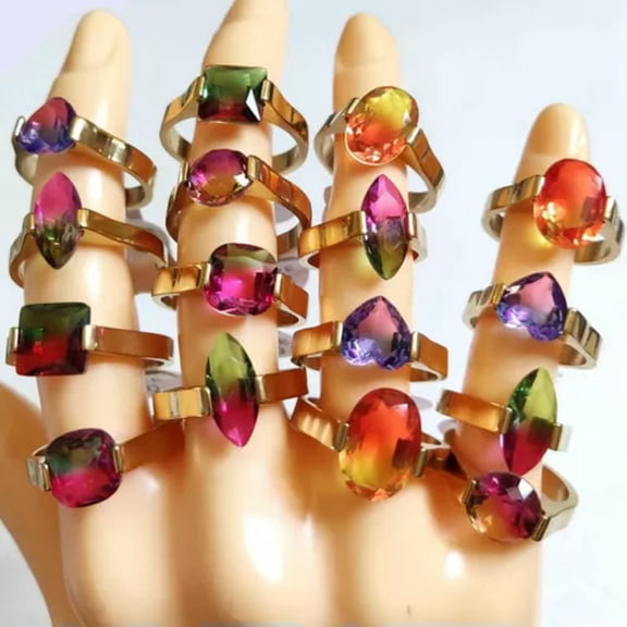 HOOUN 20pcs Shape Mix CZ Stone Ring for Women Gold Plate Stainless Steel Zircon Ring