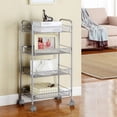 thumbnail image 2 of 4 Tier Rolling Cart with Honeycomb Mesh Baskets, Metal Utility Carts with Lockable Wheels and Hooks, Multifunction Storage Cart Organizer for Bathroom, Bedroom, Pantry, Kitchen, Home, Office (Silver), 2 of 9